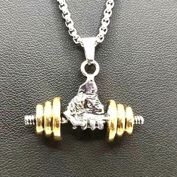 BaBakiak Dumbbell Necklace Fitness Gym, Weight Plate Barbell  Stainless Steel Golden Weightlifting Necklace Dumbbell Valentine\'s Birthday Gift